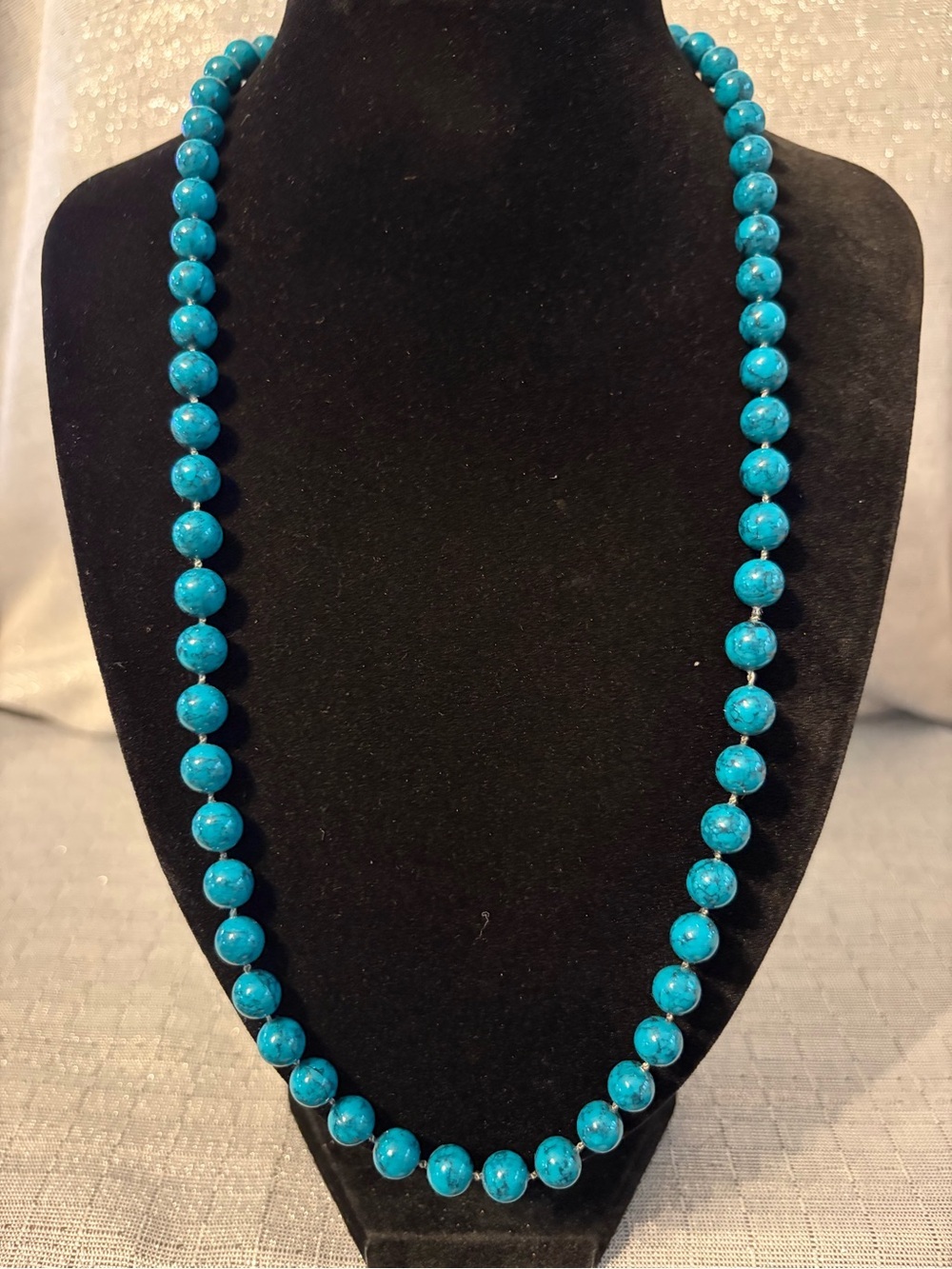 Vintage Simulated Turquoise Hand Knotted Bead Necklace - Women Jewelry